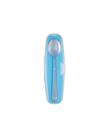 Blue Din Din Smart EZ Grip Spoon and Fork Set with Case