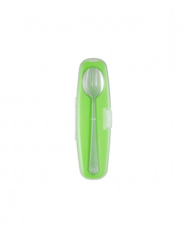 Green Din Din Smart EZ Grip Spoon and Fork Set with Case