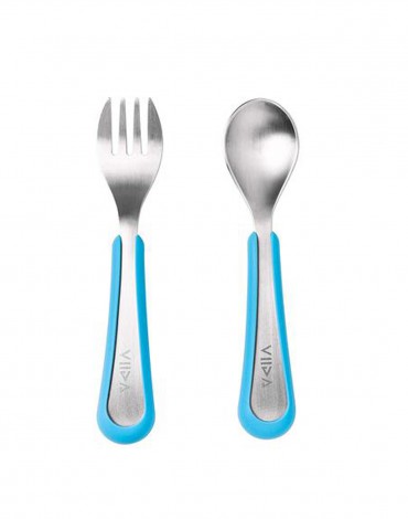 Soufflé Fork & Spoon Set - Blue - Large