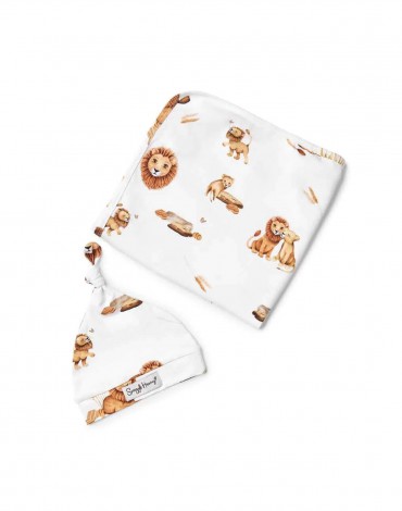 Lion Organic Baby Jersey Wrap and Beanie Set