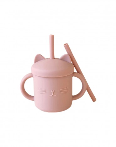 Meow Double Handle Straw Cup - Rosewater