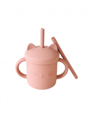 Meow Double Handle Straw Cup - Terracotta