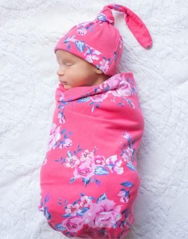 Rose Swaddle Blanket and Hat One Size