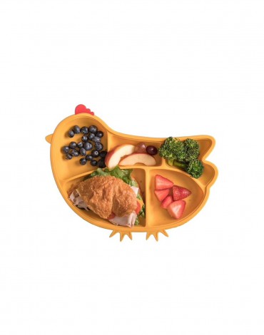 Yellow Silicone Suction Divided Chicken Plate