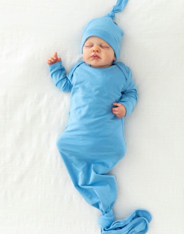 Sky Blue Baby Gown & Newborn Hat Set