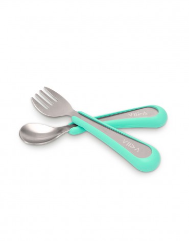 Soufflé Fork & Spoon Set - Turquoise Green - Small