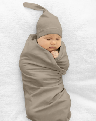 Taupe Swaddle Blanket and Hat One Size