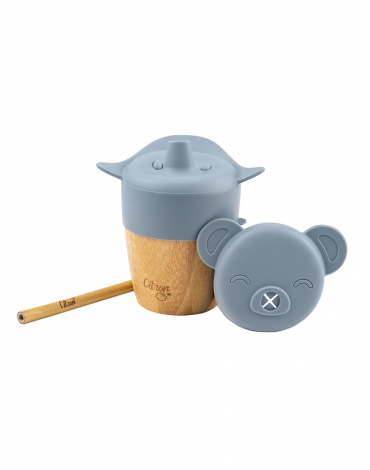 Organic Bamboo Cup with Lids - Dusty Blue