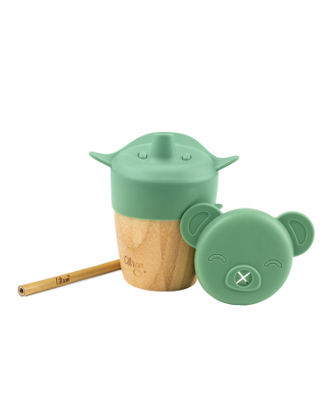 Organic Bamboo Cup with Lids - Pastel Green